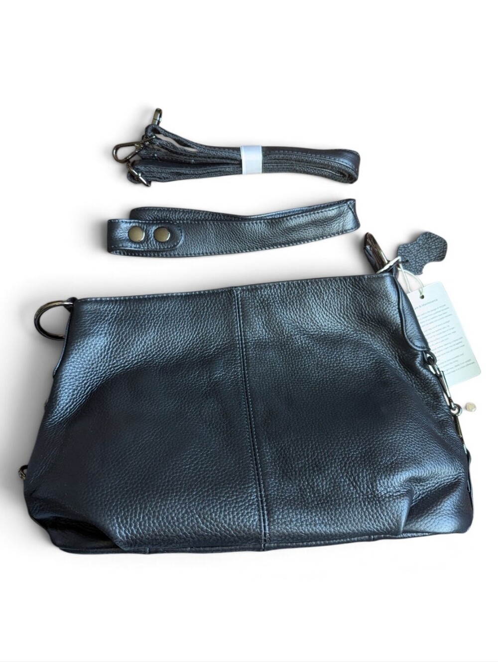 New Black Genuine Leather Purse Handbag Two Strap Options